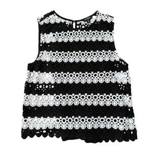 Women’s Lucky Brand Black and White Stripe Crochet Tank Top Shirt Size Small